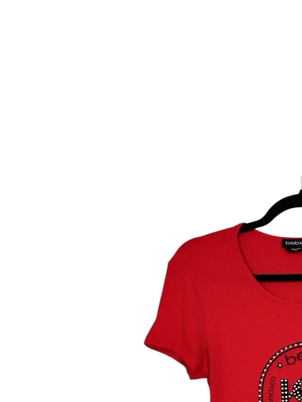 Bebe Interlock Ribbed Logo Crystal Tee - Picture 2 of 5